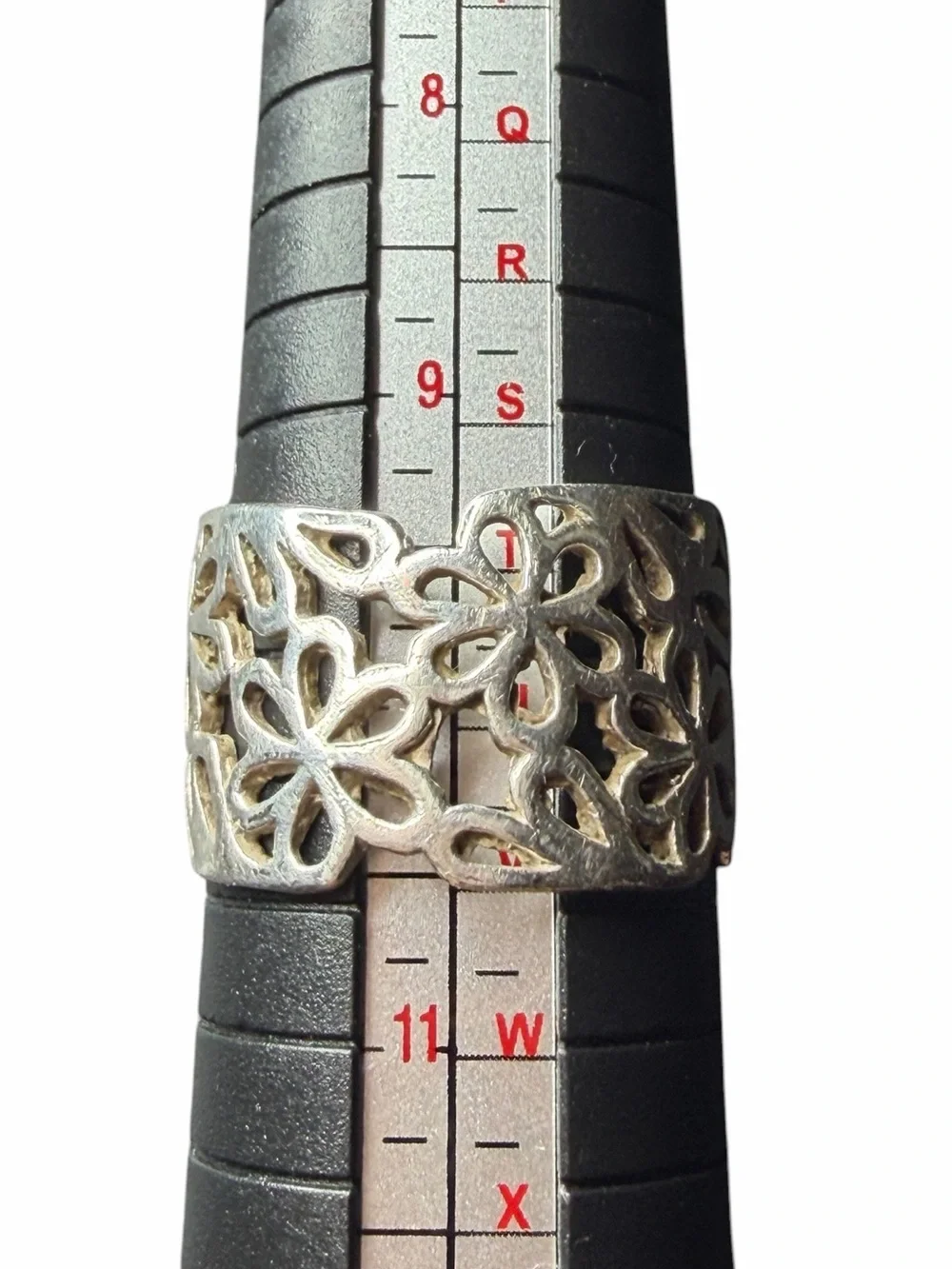 Sterling Silver Floral Cutout Wide Band Ring - Size 10